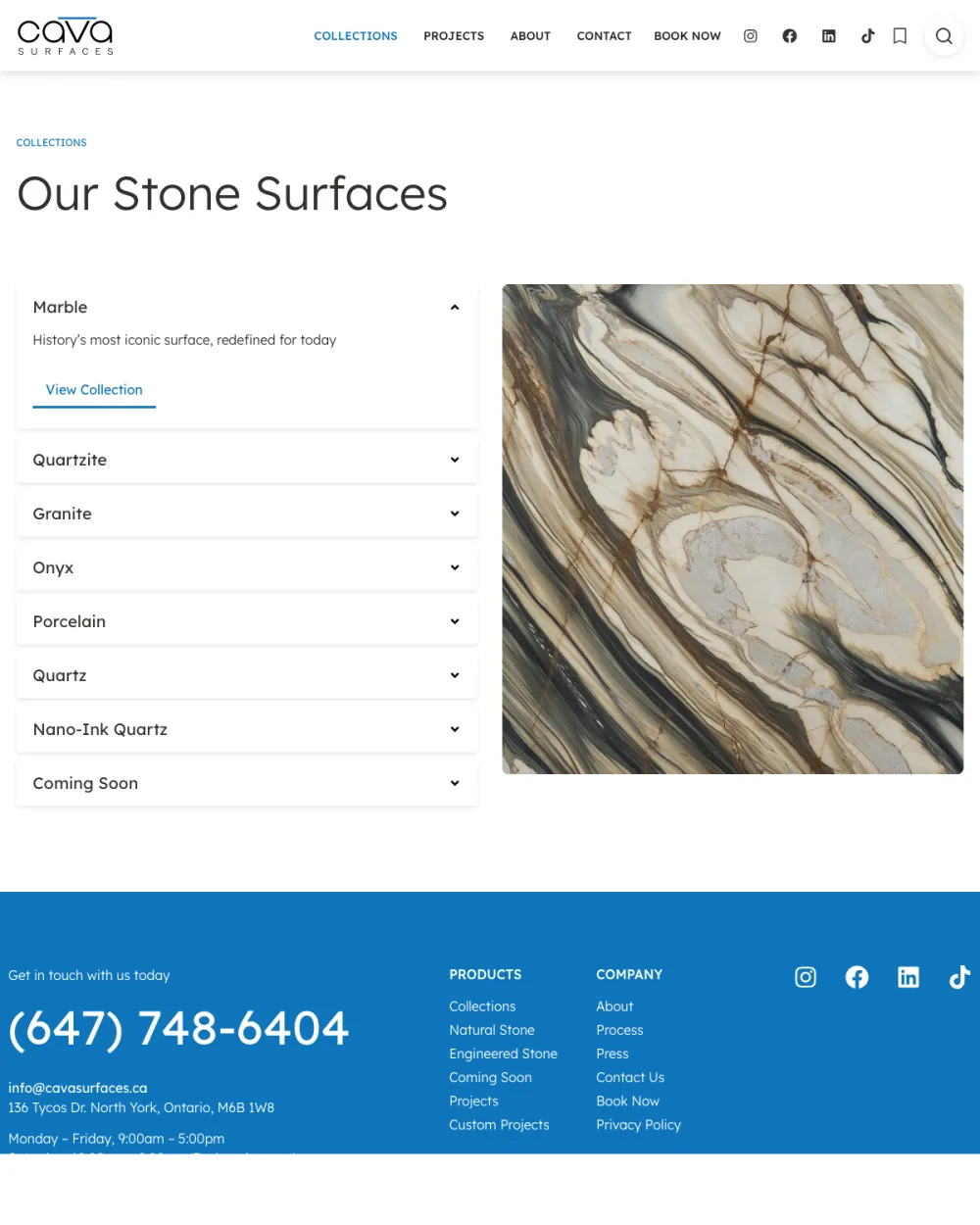 Cava Surfaces collections page