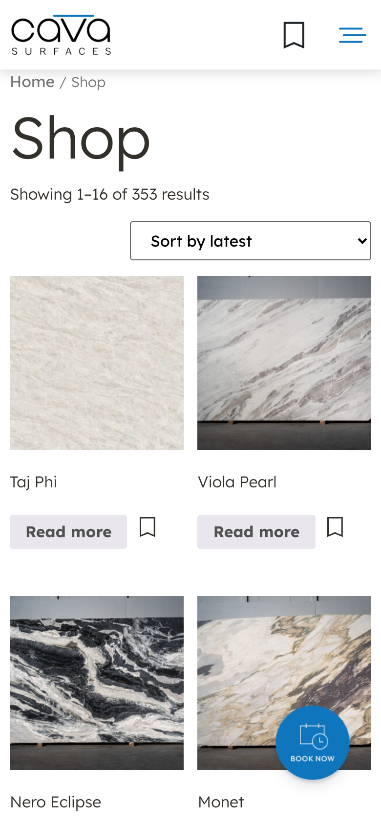 Cava Surfaces mobile catalogue