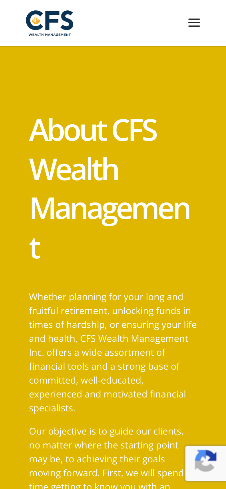 CFS Wealth mobile homepage