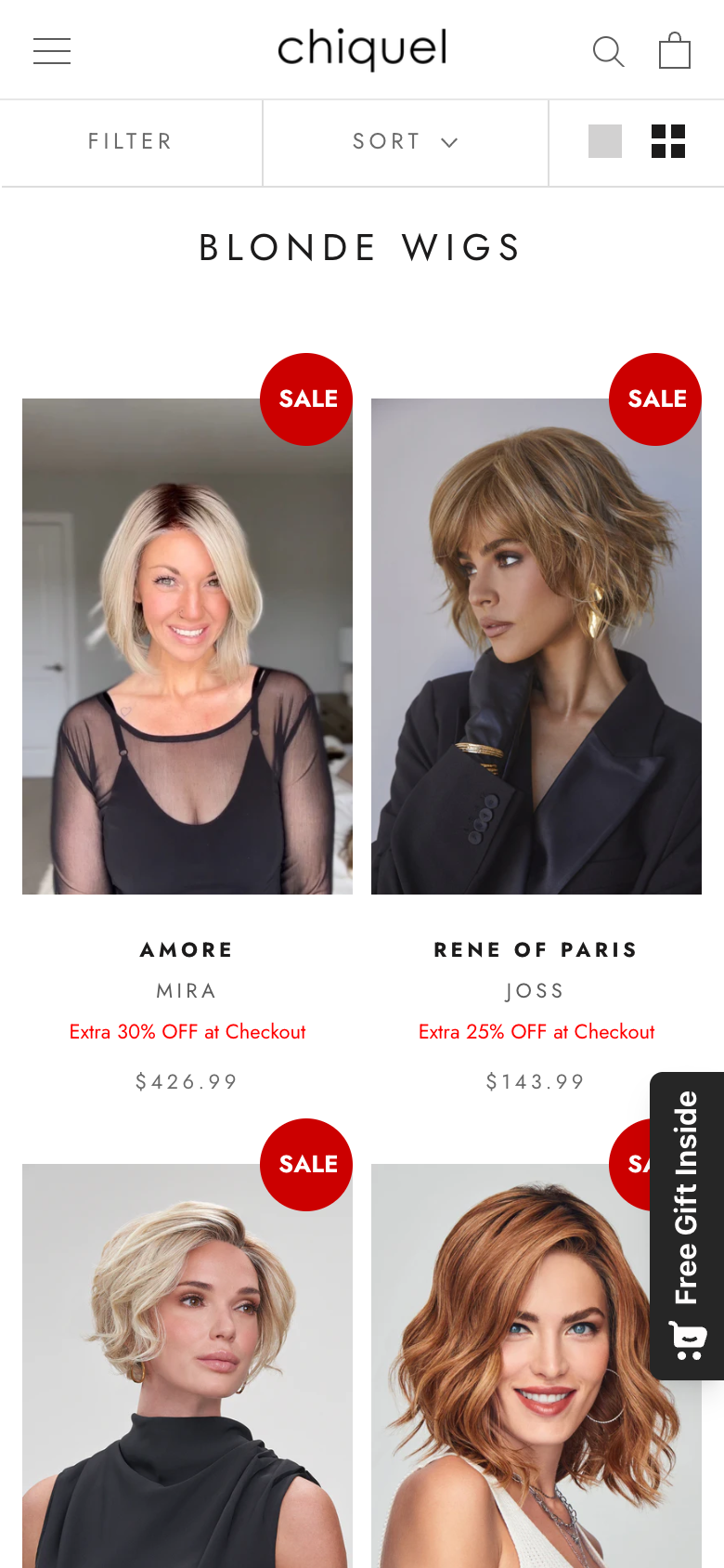 Chiquel mobile blonde wigs collection