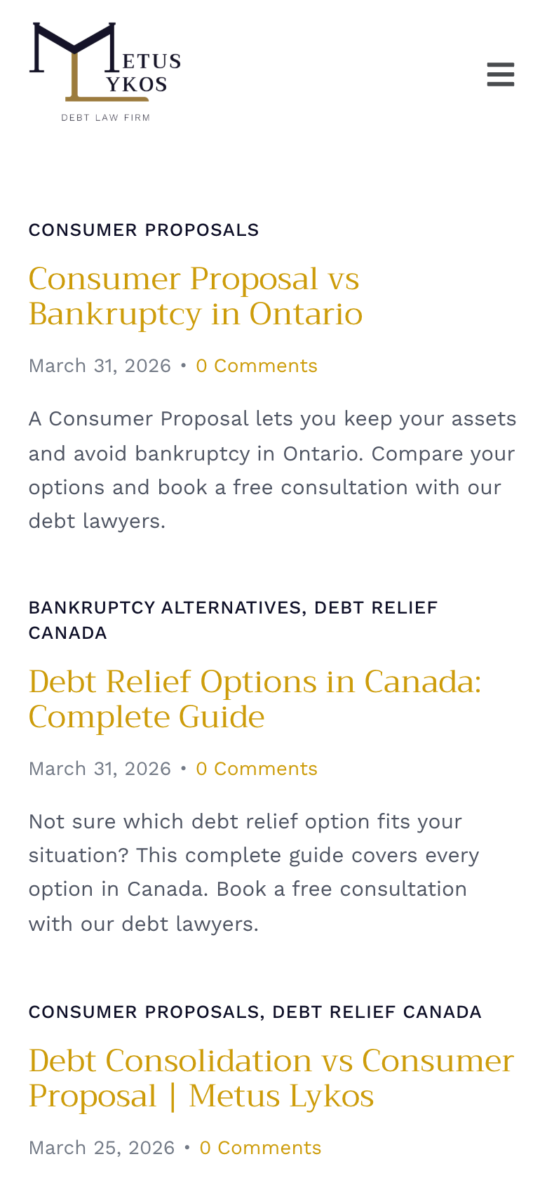 Debt Law mobile homepage