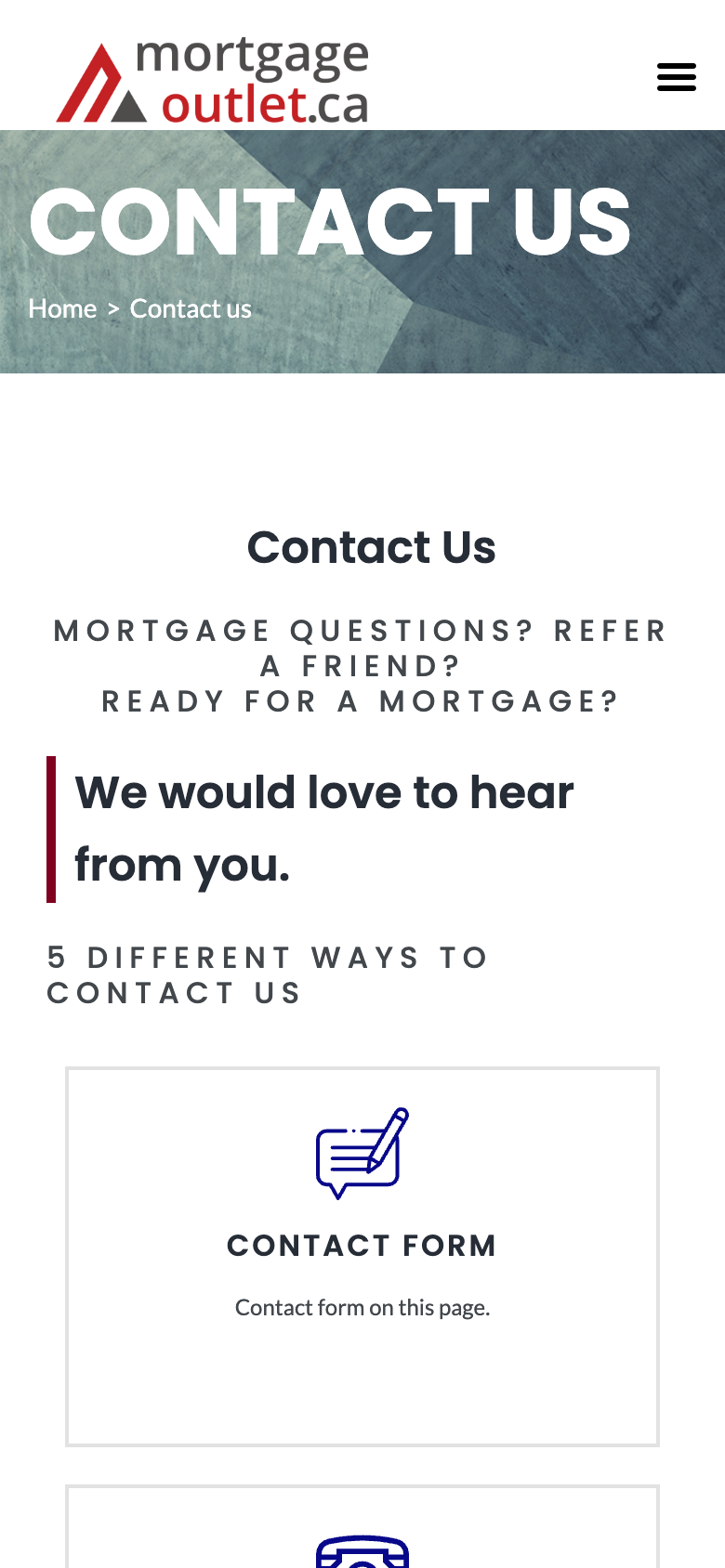 Mortgage Insights mobile contact