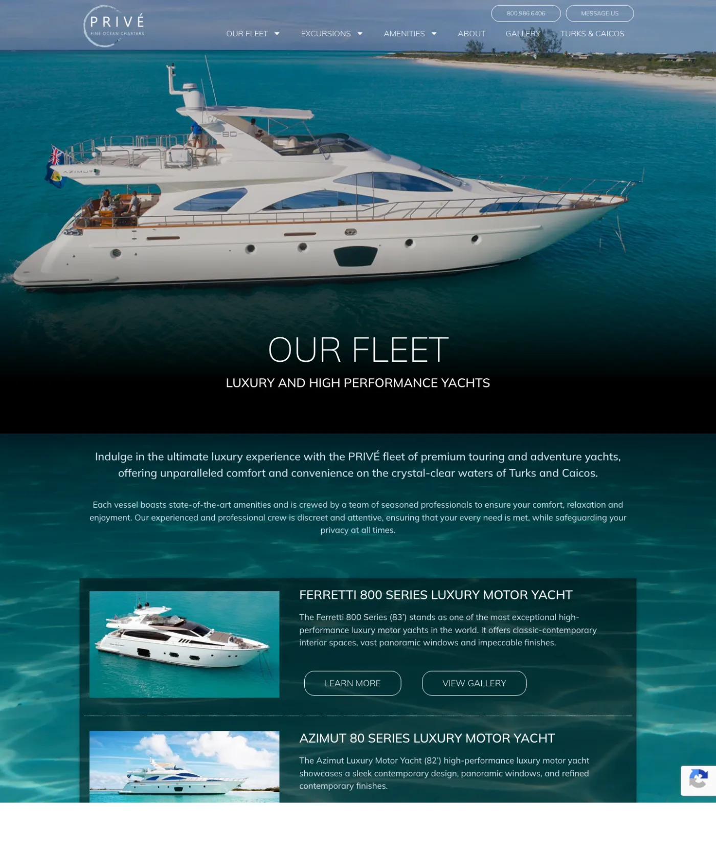 Privé Yachts fleet page
