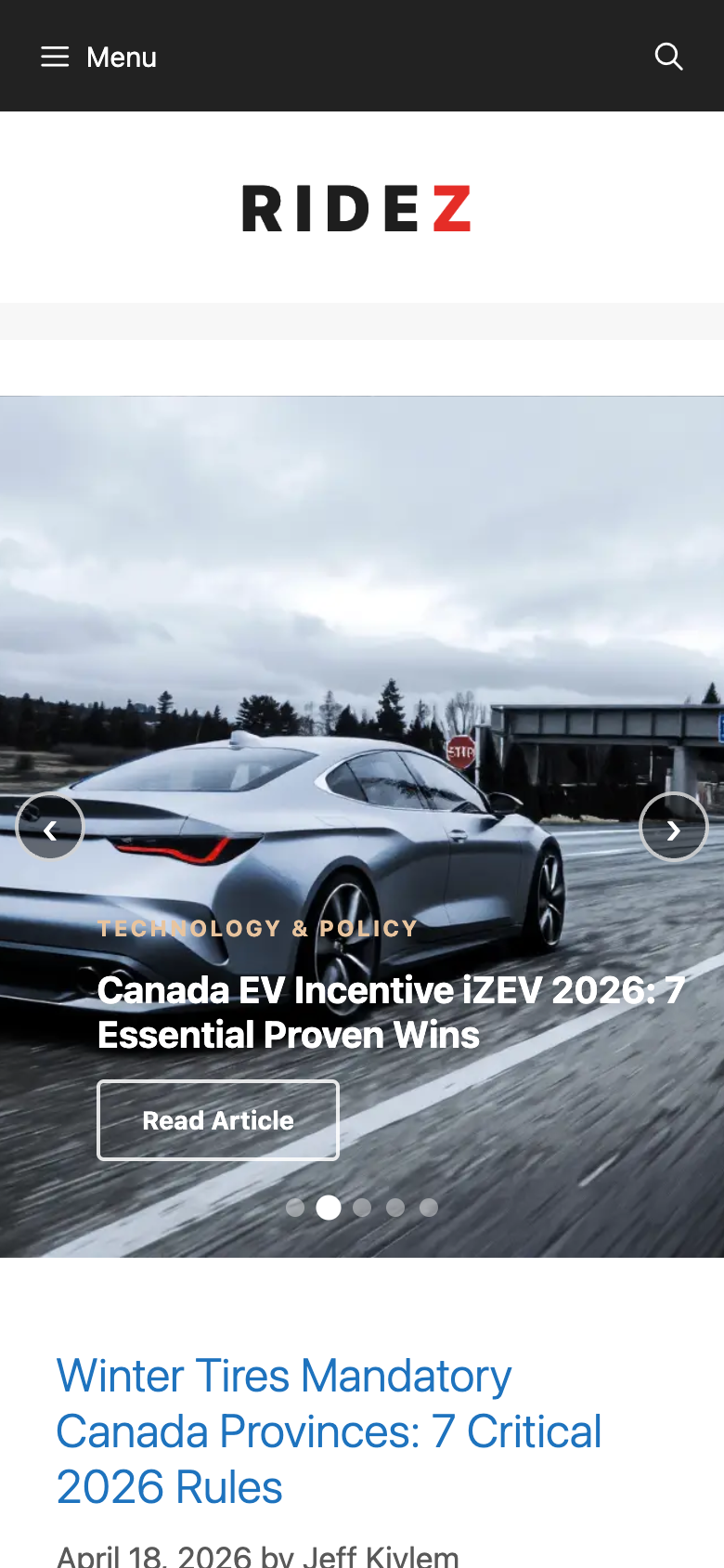 Ridez mobile homepage