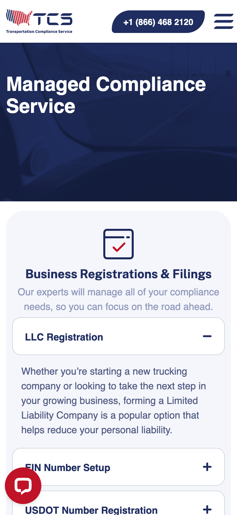 Transportation Compliance Service mobile contact form
